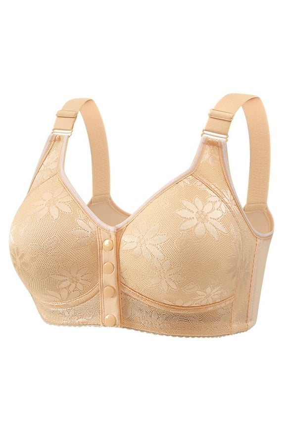 Front Closure Bras for Women No Underwire Comfort Bra Wireless Full Coverage Snap Closing Bra Everyday Bra Beige 50