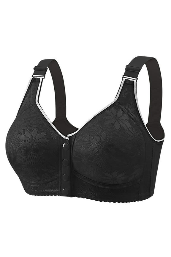 Front Closure Bras for Women No Underwire Comfort Bra Wireless Full Coverage Snap Closing Bra Everyday Bra Black 50
