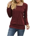 thumbnail image 1 of Yyeselk Going out Sweaters for Women Casual V-Neck Long Sleeves Cozy Blouses Fashion Pure Color Knitted Fit Ladies Warm Sweatshirts Wine XL, 1 of 5