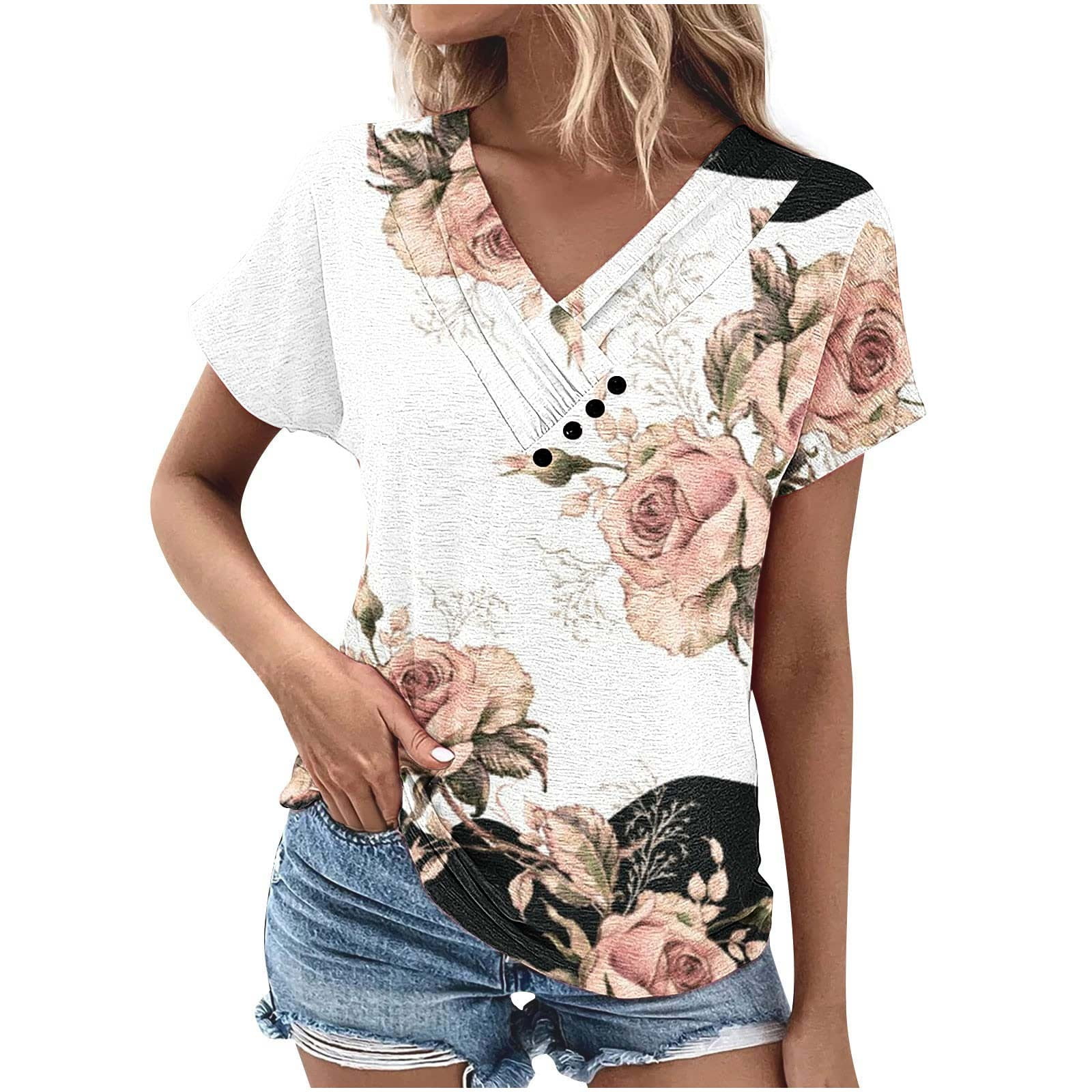 Yyeselk Going out Tops for Women Leisure Short Sleeves Sexy V-Neck Cozy ...