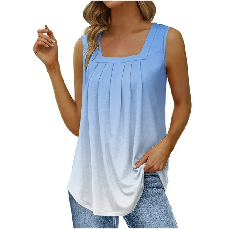 Yyeselk Gradient Color Women Summer Tank Tops Leisure Square Neck