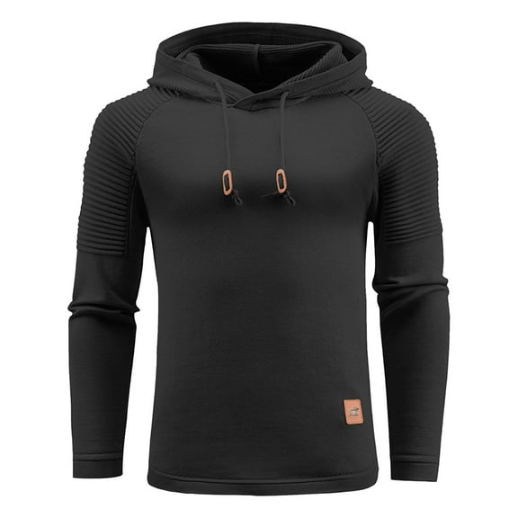 Yyeselk Hoodie for Men Slim Fit Long Sleeve Drawstring Hooded Casual Solid Color Warm Comfortable Winter‌ Pullover Sweatshirt Tops Black L