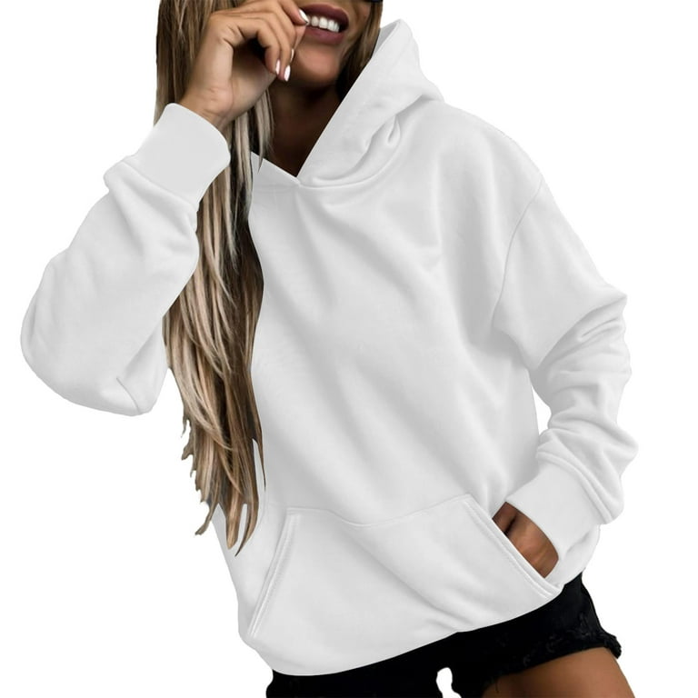 Yyeselk Hoodies for Women Solid Color Tops Pullover Hooded Sweatshirt with  Pocket Casual Loose Fit Long Sleeve Blouse Shirt Hoodie Sweatshirts