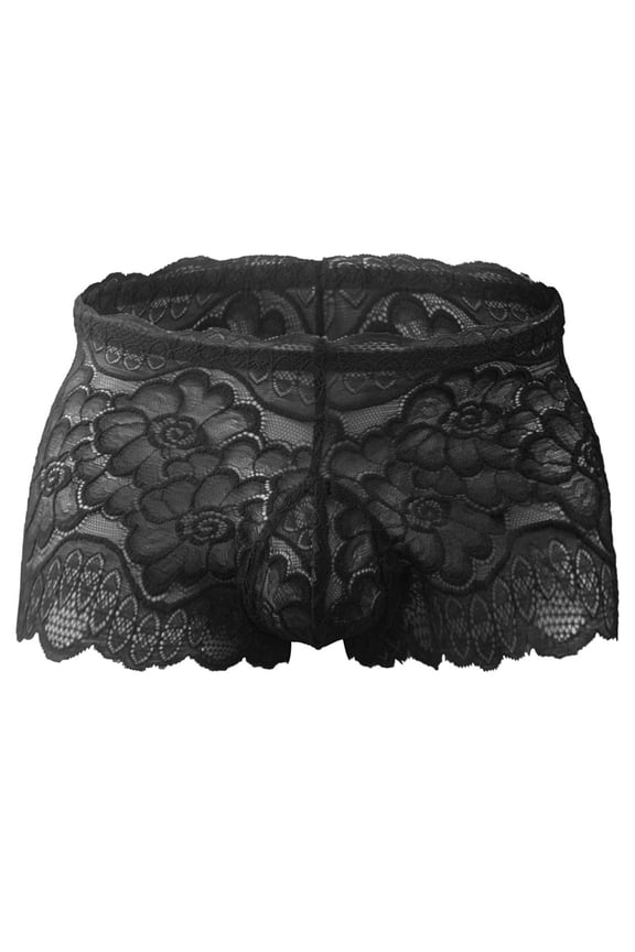 Lace Boxers Underwear for Men Seamless Mesh Design with Low Waist Comfortable Under Panties Black Free Size