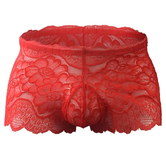 Yyeselk Lace Boxers Underwear for Men Seamless Mesh Design with Low Waist Comfortable Under Panties Red Free Size