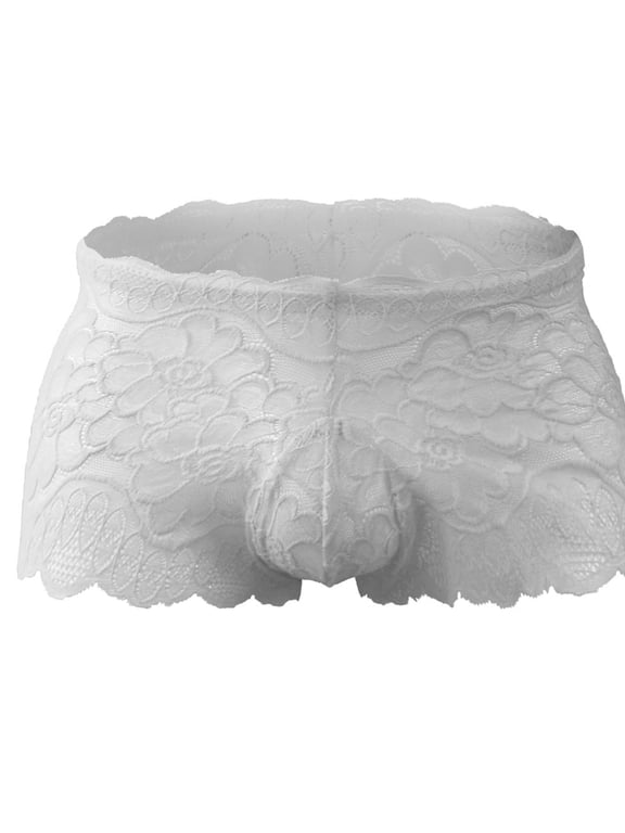 Lace Boxers Underwear for Men Seamless Mesh Design with Low Waist Comfortable Under Panties White Free Size