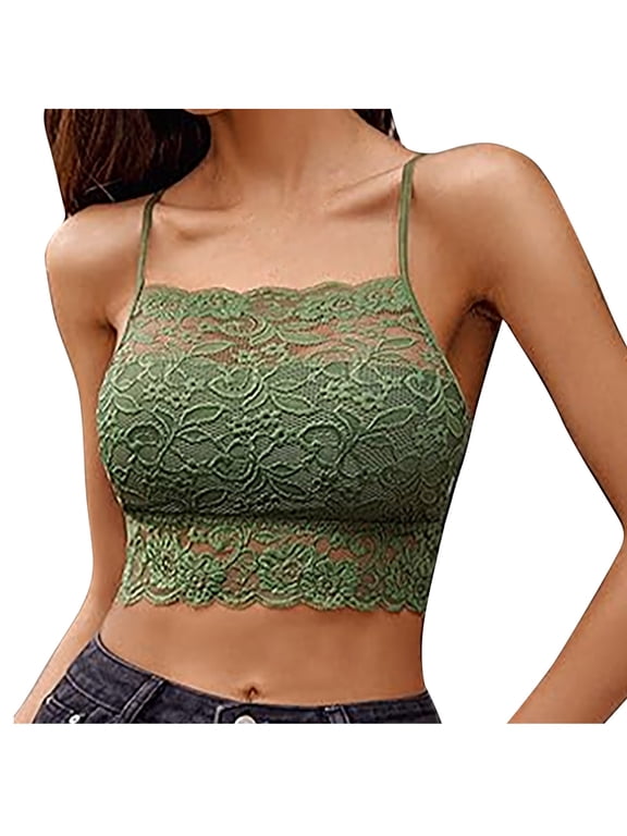 Lace Bralette for Women High Neck Backless Sexy Wireless Camisoles Racerback Spaghetti Strap Double-Layered Y2K Crop Top Green XXL