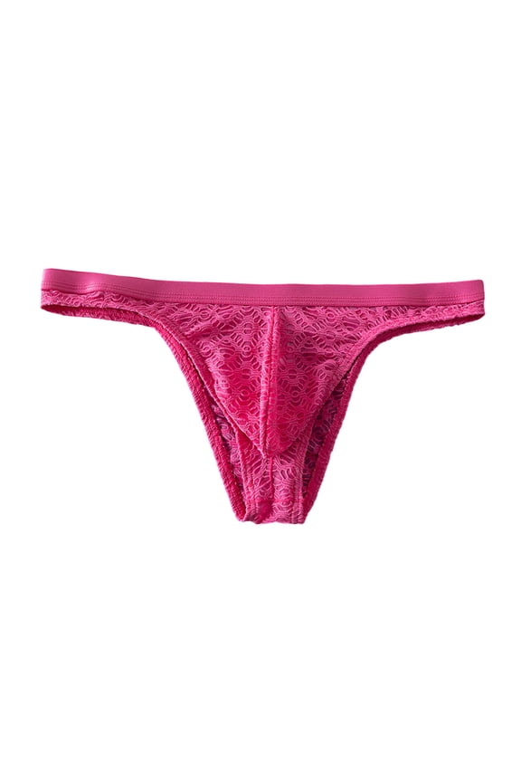 Lace Thong for Men Low Rise Bulge Pouch Panties Mesh Lightweight Breathable Underwear Pink XL