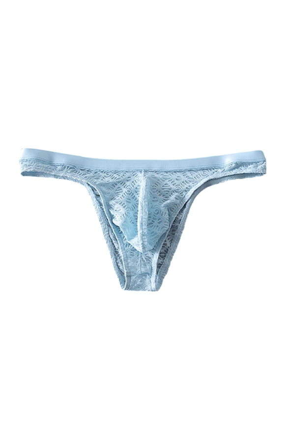 Lace Thong for Men Low Rise Bulge Pouch Panties Mesh Lightweight Breathable Underwear Sky Blue L