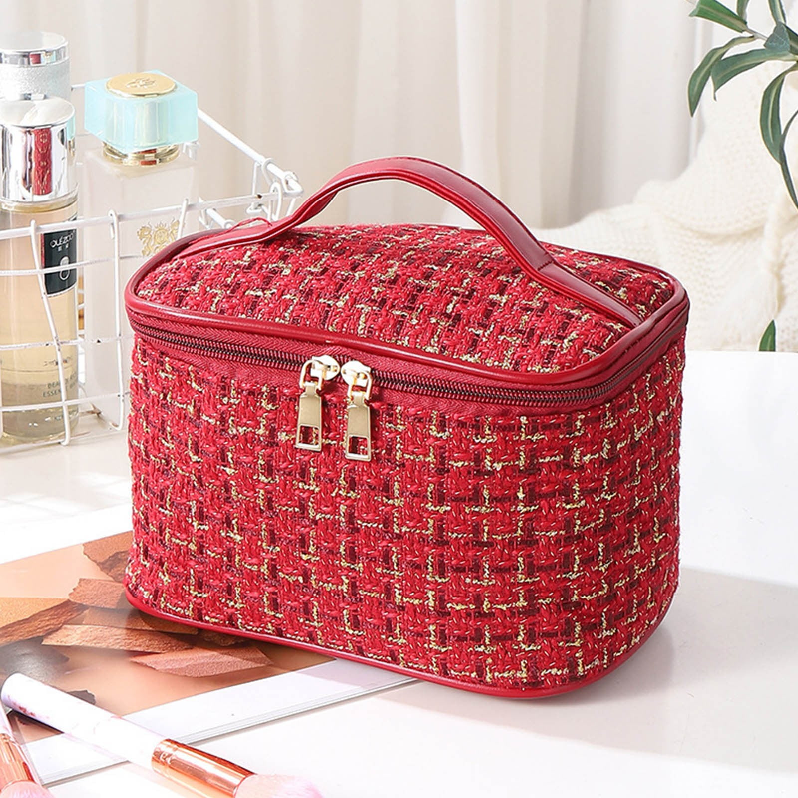 Yyeselk Large Makeup Bag, Travel Makeup Bag Organizer, Double Layer Train Case Makeup Bag