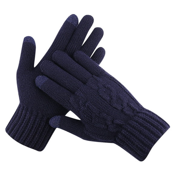Yyeselk Men Winter Warm Gloves Touchscreen Casual Stretch Thick Kinitted Windproof Gloves Five-Finger Gloves