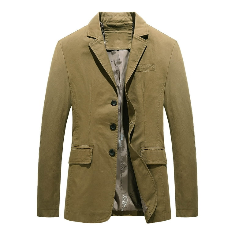 Yyeselk Men s Blazer Casual Three Button Slim Fit Cotton Classic Suit Jacket Sport Coat for Men Khaki XXXL