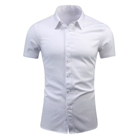 Yyeselk Men's Button Down Dress Shirt Casual Urban Stylish Slim Fit Short Sleeve Shirt Stretch Wrinkle Free Formal Wedding Prom Shirts White M