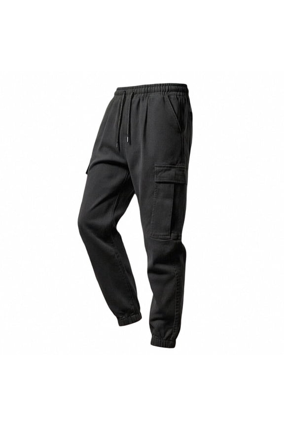 Men's Cargo Tapered Pants Quick Dry Baggy Workout Joggers Lightweight Hiking Drawstring Basic Sweatpants with Multi Pockets Black M