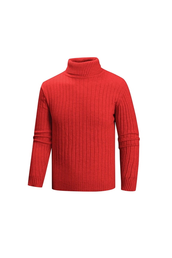 Men's Casual Slim Fit Turtleneck Pullover Sweaters Ribbed Knitted Long Sleeve High Neck Basic Sweaters Tops Red XL