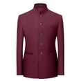 thumbnail image 1 of Yyeselk Men's Chinese Tunic Suits Stand Collar Formal Jacket Slim Fit Front Button Blazer Traditional Uniform Groom Dress Wine XXXXXXL, 1 of 8