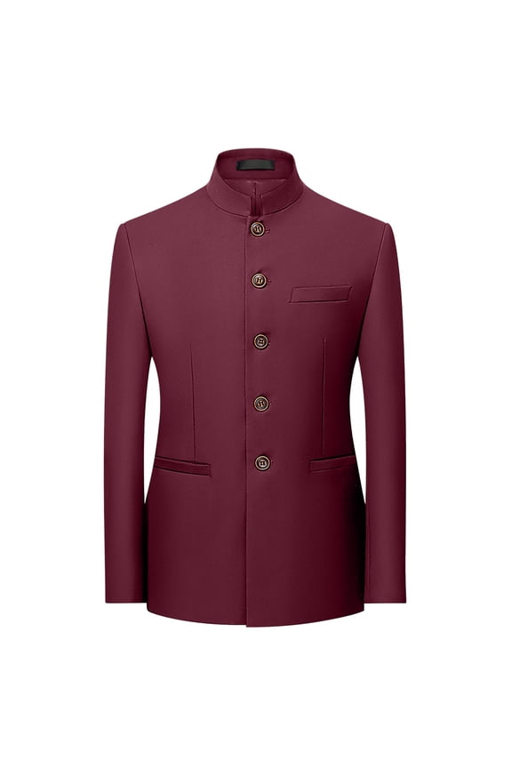 Men's Chinese Tunic Suits Stand Collar Formal Jacket Slim Fit Front Button Blazer Traditional Uniform Groom Dress Wine XXXXXXL