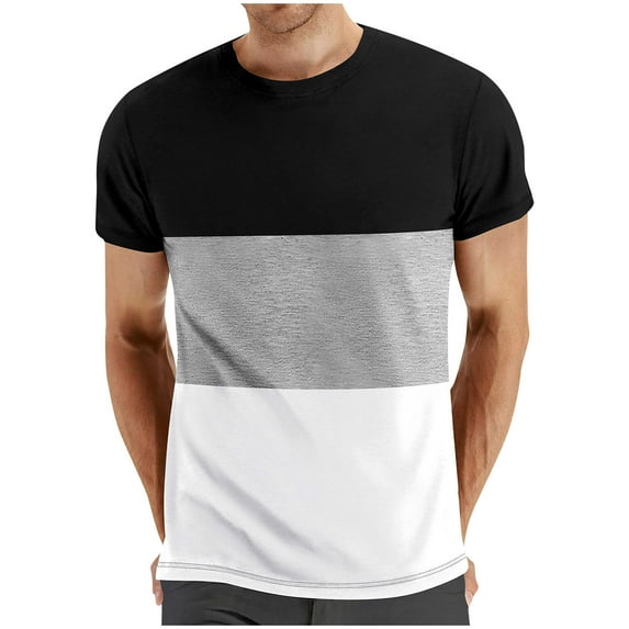 Yyeselk Men's Color Block T-Shirt Short Sleeve Summer Workout Tops Crew Neck Casual Slim Fit Sports Tees Stylish Shirts Blouses Gray L