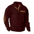 thumbnail image 1 of Yyeselk Men's Corduroy Sweatshirt Long Sleeve Casual Stand Collar 1/4 Button Up Fall Winter Pullover Sweatshirts with Elbow Patches Wine XL, 1 of 7