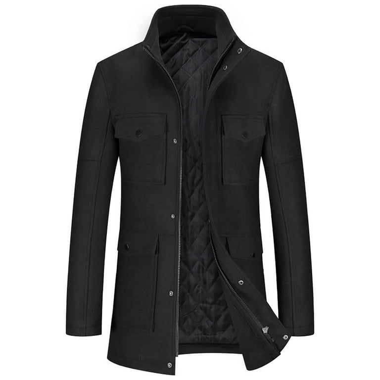 Yyeselk Men s Jacket Winter Stylish Wool Blend Zipper Single Breasted Peacoat Black XL Walmart