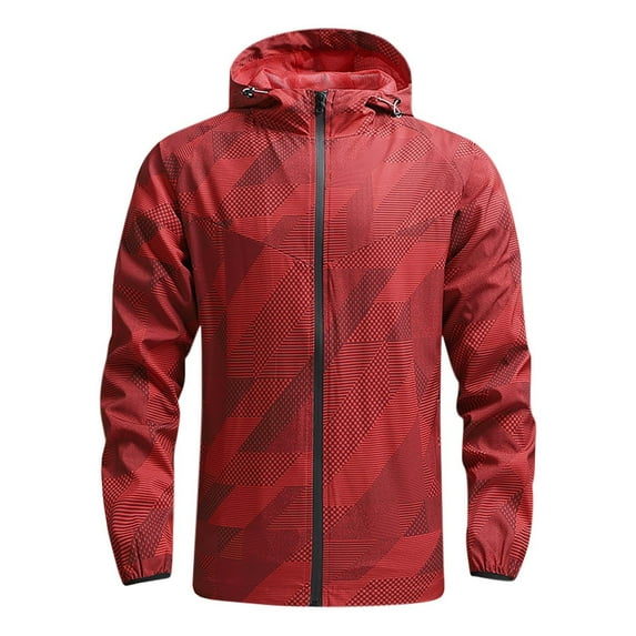 Yyeselk Men's Lightweight Waterproof Rain Jacket Shell Hooded Zip Up Outdoor Raincoat Hiking Windbreaker Jacket Coat Red L