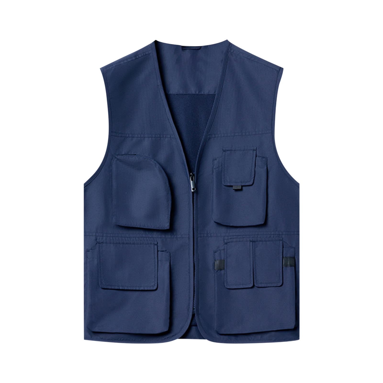 Yyeselk Men s Outdoor Vest Multi Pockets Zip Up Utility Cargo Vest Casual Fishing Travel Hunting Camping Vests Outerwear Blue L Walmart