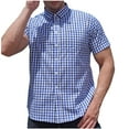 thumbnail image 1 of Yyeselk Men's Plaid Shirt Short Sleeve Button Down Shirts Cotton Regular Fit Casual Big and Tall Business Office Work Shirts Blue XXXXL, 1 of 9