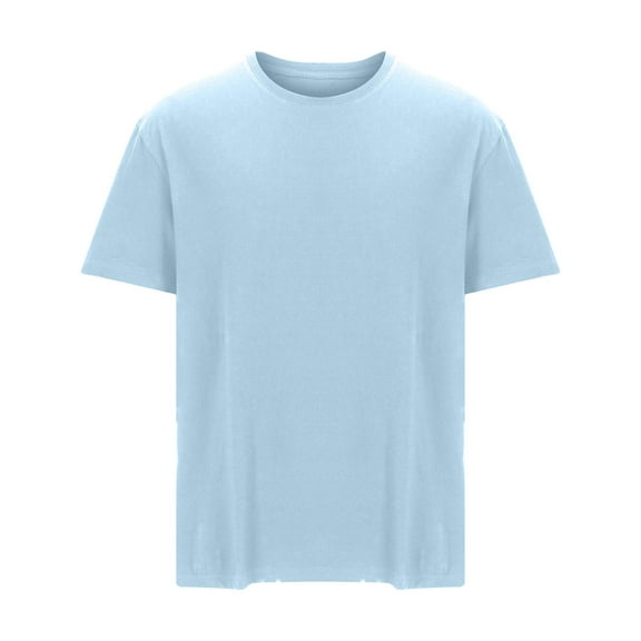 Yyeselk Men's Plain T-Shirt Plus Size Summer Short Sleeve Crewneck Tshirts Basic Solid Loose Fit Lightweight Workout Tee Shirt Tops Light Blue L