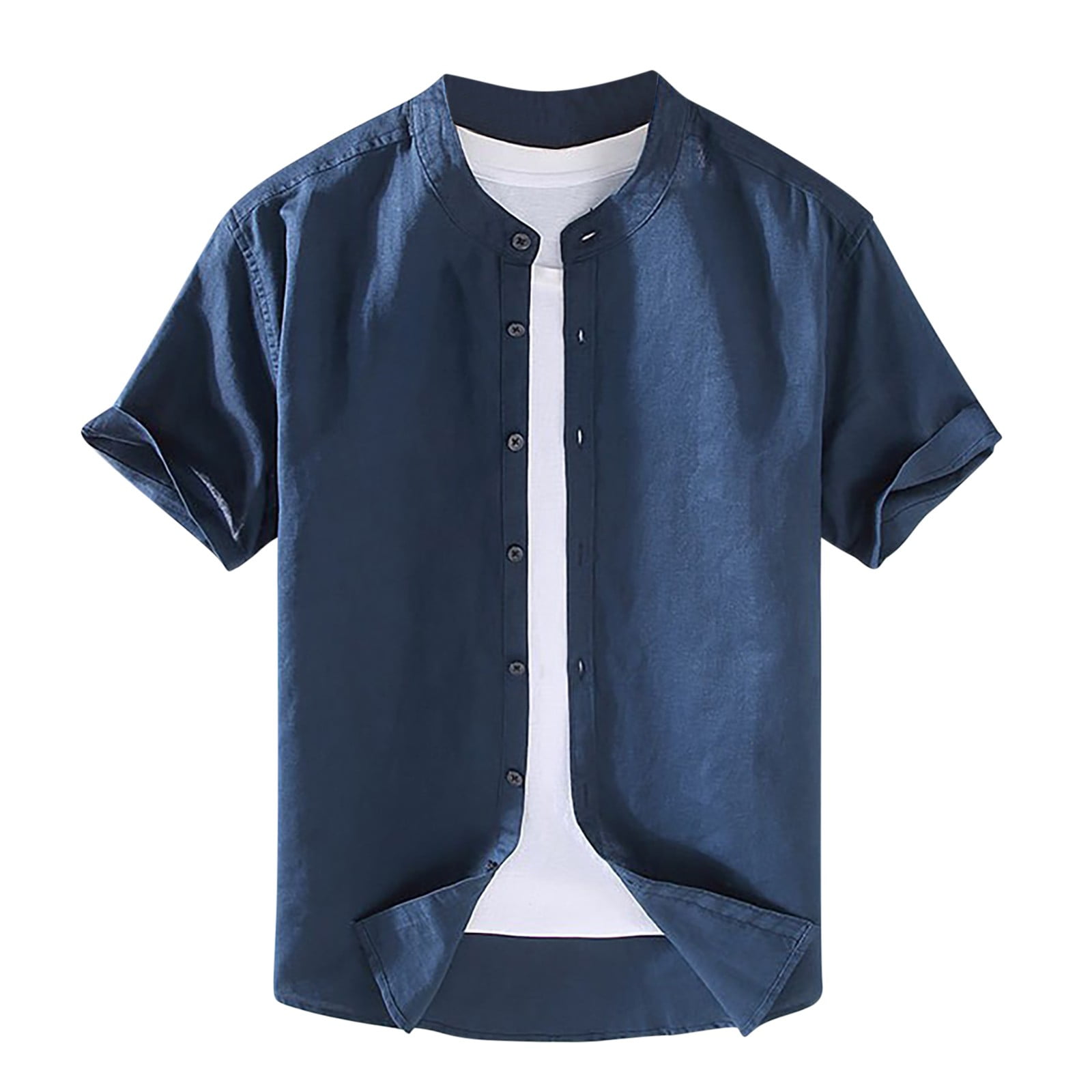 Ice Blue Speckled Men's Spread Collar Short Sleeve Button-Down Shirt