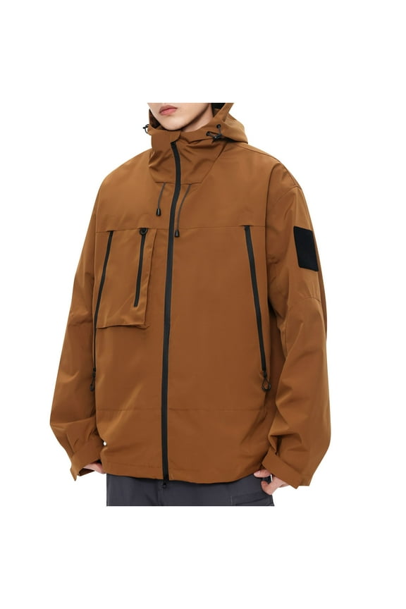 Men's Ski Jacket Snow Coat Waterproof Snowboard Jacket Windproof Insulated Snow Jacket Hooded Warm Coffee S
