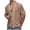 thumbnail image 1 of Yyeselk Men's Summer Beach Shirt Stylish Hawaiian Short Sleeve Casual Button Down Knit Shirts Cutout See Through Sheer Shirts Khaki S, 1 of 5