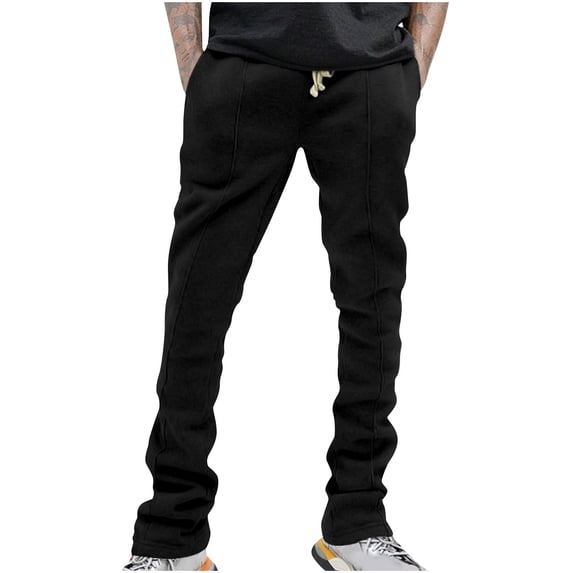 Yyeselk Men's Sweat Pants Drawstring Elastic Waist Stacked Flared Pants Casual Slim Fit Everyday Jogger Sweatpants with Pockets Black M