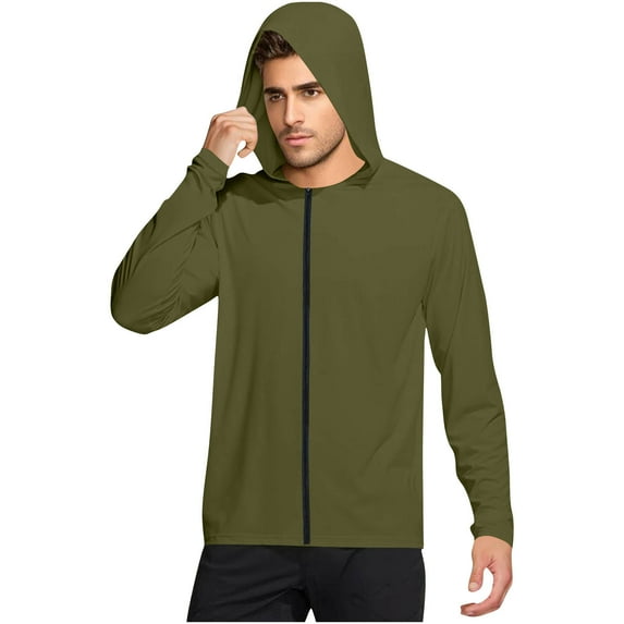Yyeselk Men's Zip Up Sun Protection Hoodie Shirt UPF 50+ Long Sleeve Hooded Jacket Rash Guard Lightweight Swimming Fishing Shirts Green S