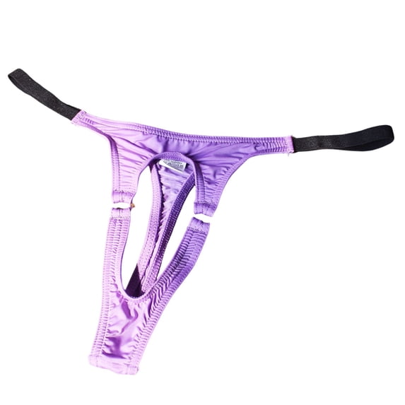 Yyeselk Mens Adjustable String Cut Out Thong Panties Low Rise T-Back No Pouch Breathable Thongs Underwear Purple L