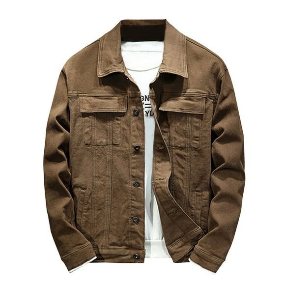 Yyeselk Mens Denim Jacket Slim Fit Button Down Lapel Long Sleeve Distressed Stretch Casual Classic Trucker Biker Jeans Jacket for Men Coffee XL