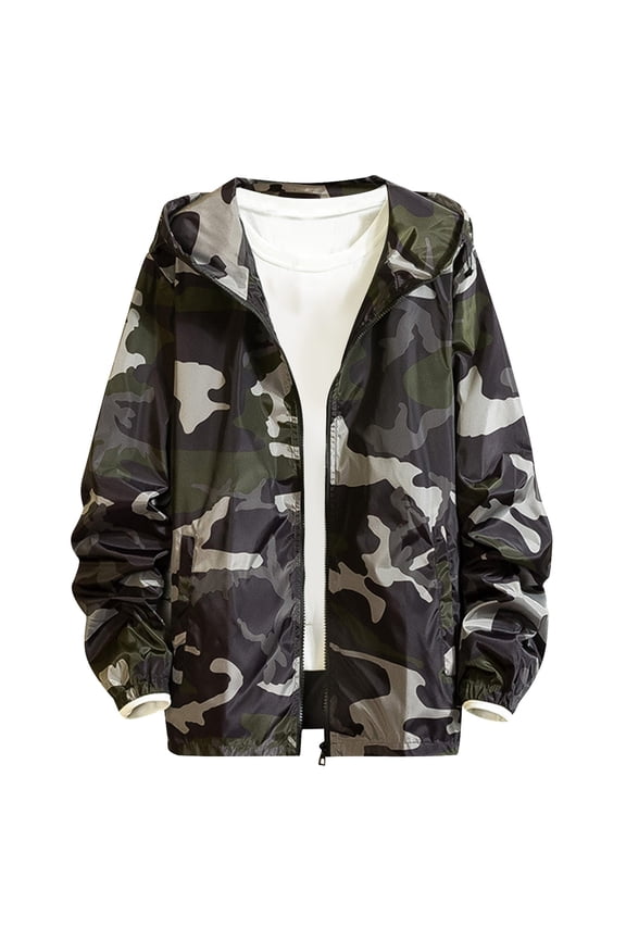 Mens Lightweight Sport Jacket Casual Camouflage Jacket Plus Size Long Sleeve Full Zip Hooded Jacket Outwear Jogger Coats Black M