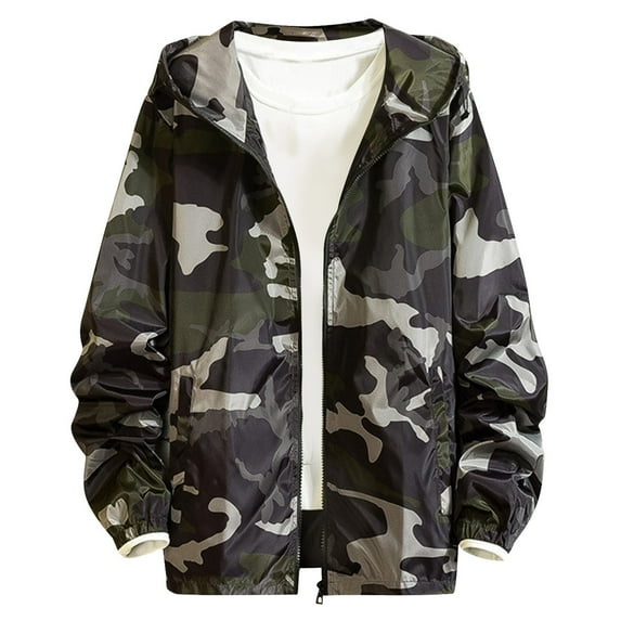 Yyeselk Mens Lightweight Sport Jacket Casual Camouflage Jacket Plus Size Long Sleeve Full Zip Hooded Jacket Outwear Jogger Coats Black M