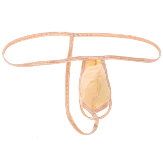 Yyeselk Mens Low Rise Bikini Thong Stretchy Spaghetti Strap Cut Out Underwear Beige Free Size
