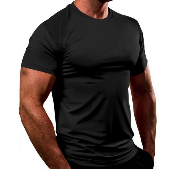 Yyeselk Mens Muscle T-Shirts Quick Dry Short Sleeve Crewneck Running Tshirts Solid Color Casual Basic Gym Workout Athletic Tops Tees Black XL