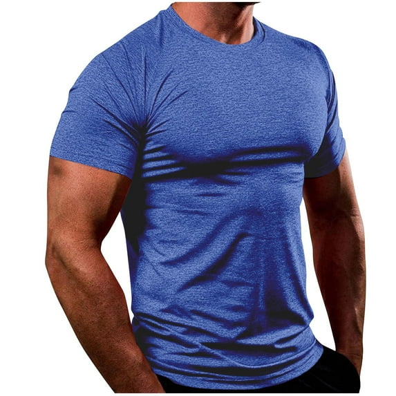 Yyeselk Mens Muscle T-Shirts Quick Dry Short Sleeve Crewneck Running Tshirts Solid Color Casual Basic Gym Workout Athletic Tops Tees Blue S