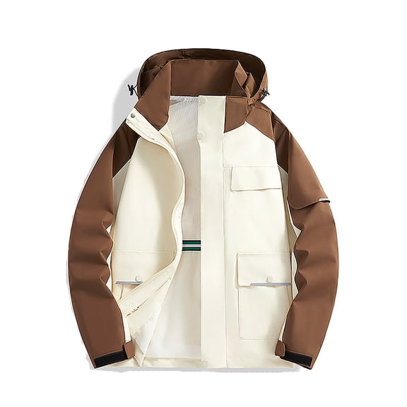 Yyeselk Mens Rain Jacket Waterproof Windbreaker Hooded Big and Tall Jacket Color Block Trendy Full Zipper Rain Coat for Golf Hiking Cycling White XL