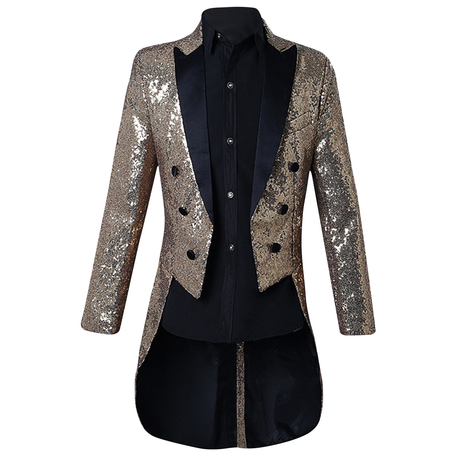 Glitter Black And Gold Blazer For Prom Men Peak Lapel Glitter
