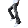 thumbnail image 1 of Yyeselk Mens Stacked Jeans Slim Fit Skinny Stretchy Denim Pants Side Slit Hem Zip Y2k Flared Streetwear Trousers Black M, 1 of 7