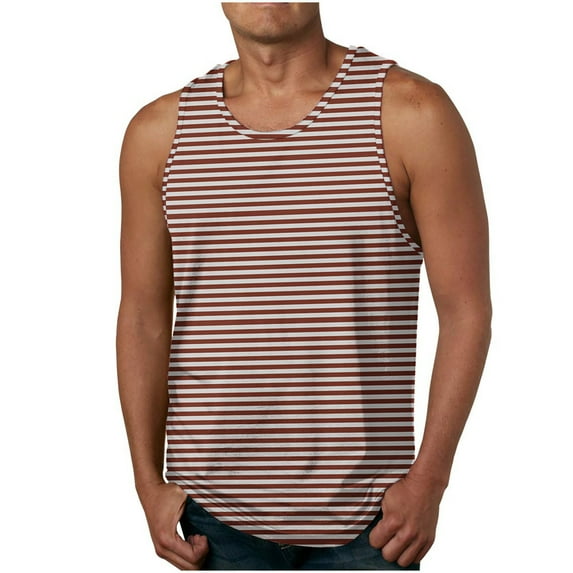 Yyeselk Mens Striped Tank Tops Sleeveless Workout Athletic Muscle Shirt Loose Fit Casual Crewneck Summer Beach T Shirts Brown S