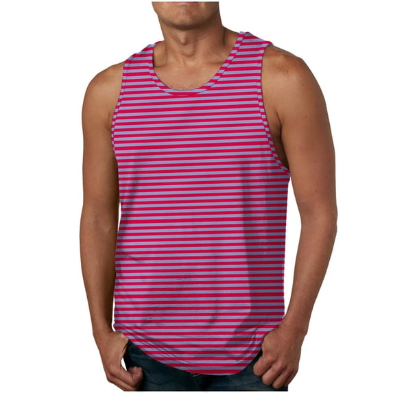 Yyeselk Mens Striped Tank Tops Sleeveless Workout Athletic Muscle Shirt Loose Fit Casual Crewneck Summer Beach T Shirts Hot Pink XXL