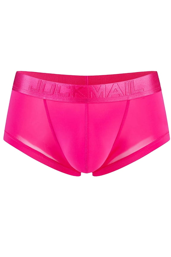 Mens Underwear Bulge Pouch Ice Silk Seamless Underpants Low Rise Trunks Short Leg Boxer Briefs Hot Pink M
