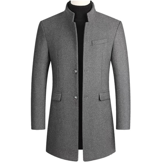 Yyeselk Mens Blend Trench Coat Notched Lapel Collar Single Breasted Overcoat Warm Classic Mid Length Dress Peacoat With Pockets Gray XXXXL