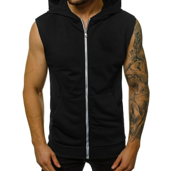 Yyeselk Mens Zip Up Sleeveless Hooded Sweatshirt Slim Fit Solid Color Casual Lightweight Vest Hoodies with Pockets Black XL