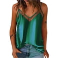 thumbnail image 1 of Yyeselk Mesh Patchwork Women Halter Shirts Sexy Deep V-Neck Sleeveless Tunic Tops Trendy Smooth Silk Pure Color Summer Beach Ladies Tank Tees Green XL, 1 of 6