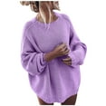 thumbnail image 1 of Yyeselk Oversized Sweaters for Women Casual Crew Neck Long Sleeve Drop Shoulder Loose Solid Color Chunky Knit Basic Pullover Jumper Tops Purple S, 1 of 6